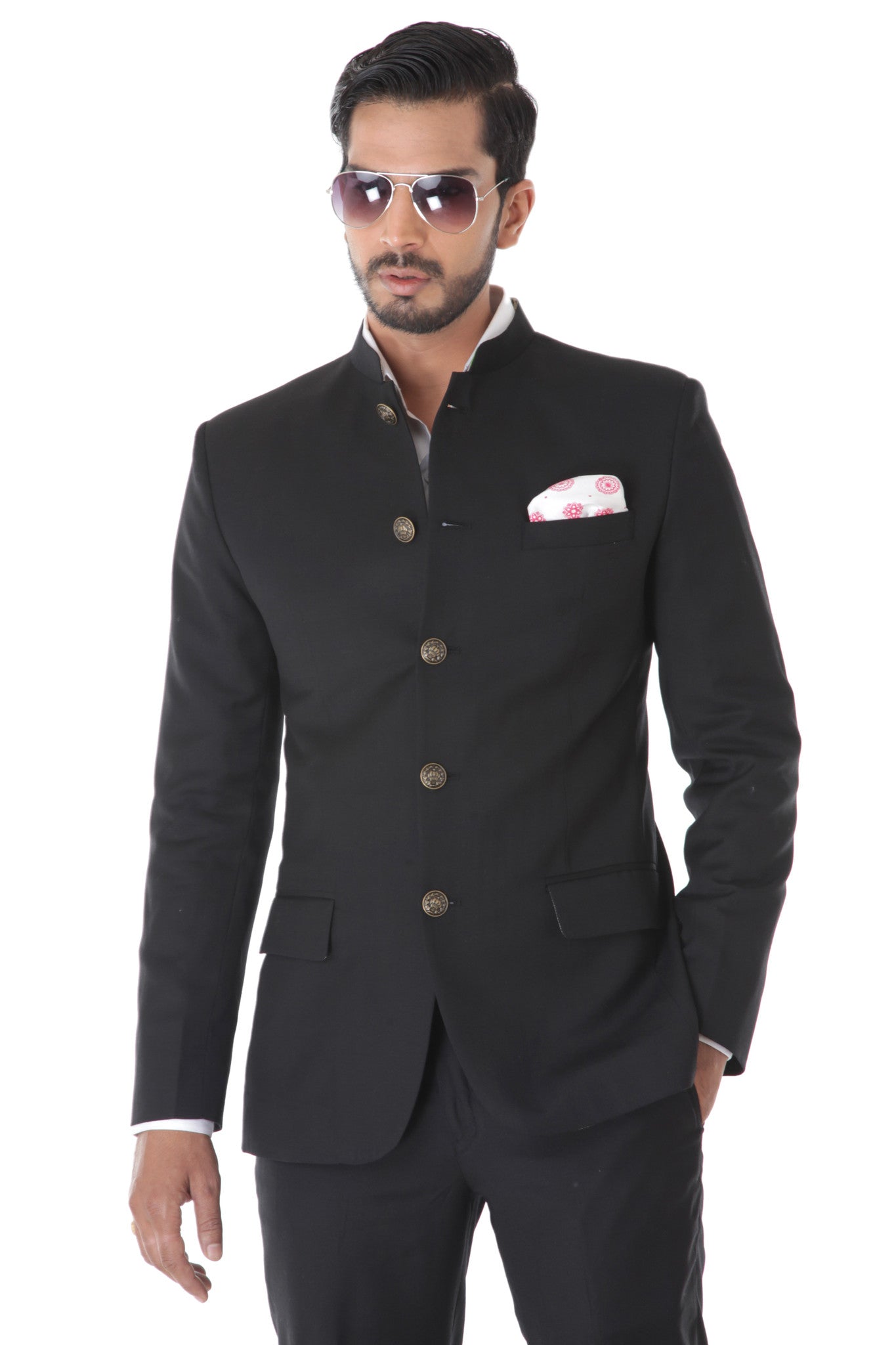 Plus Size Black Solid Bandhgala Suit BUY AT BEST PRICE | Raj cloth center